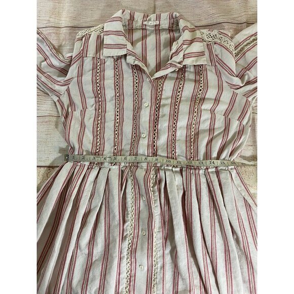 A Loves A Women's Beige, Red Stripe Long Sleeve Button Front Dress - Large - Picture 10 of 14